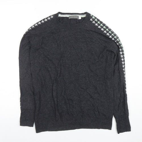 Mint Velvet Womens Grey Star Sleeve Crew Neck Knit Jumper XS
