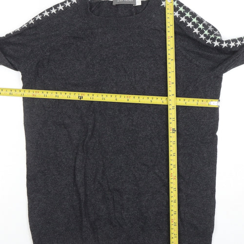 Mint Velvet Womens Grey Star Sleeve Crew Neck Knit Jumper XS