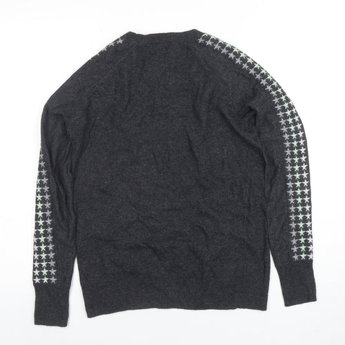 Mint Velvet Womens Grey Star Sleeve Crew Neck Knit Jumper XS