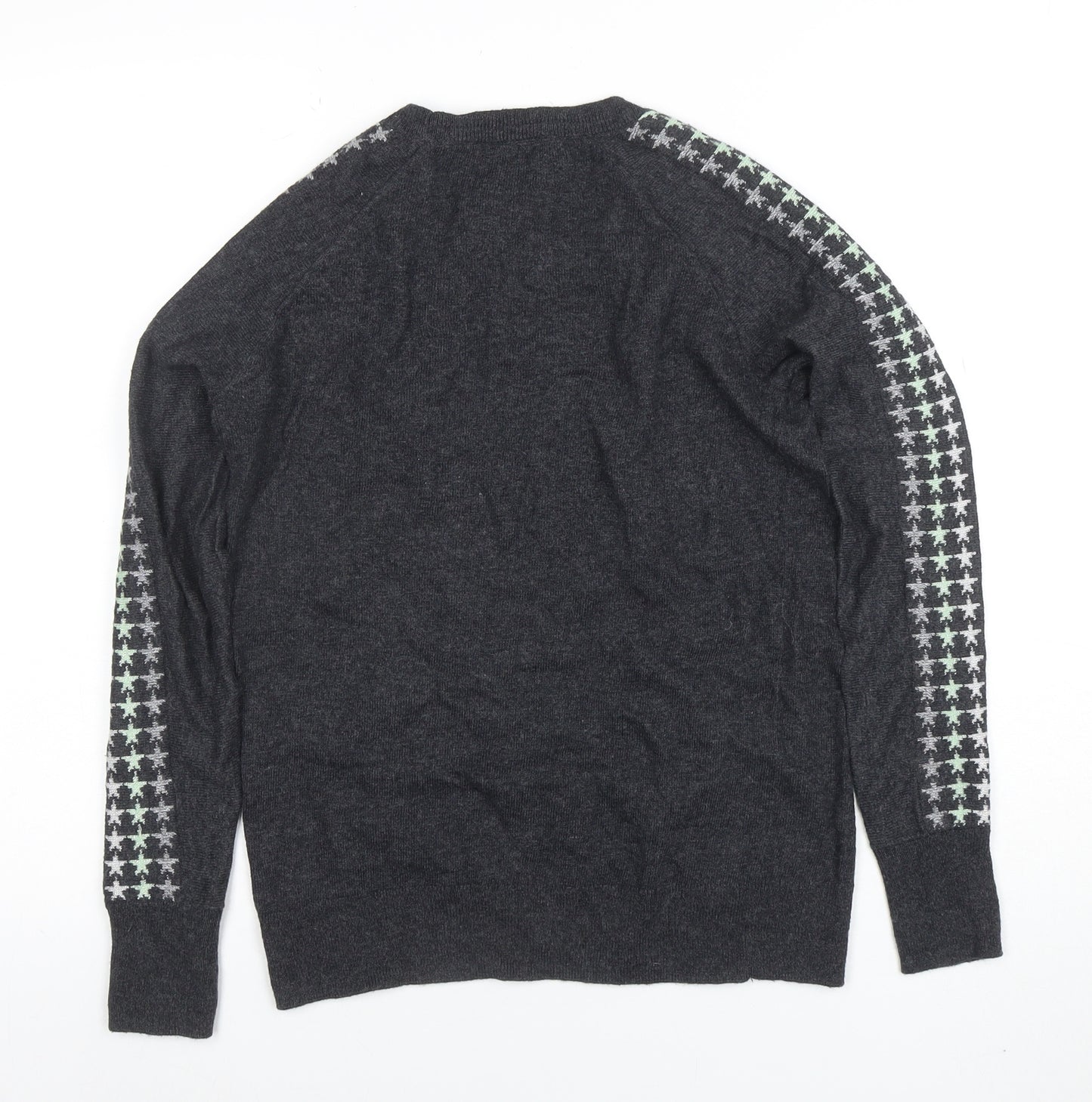 Mint Velvet Womens Grey Star Sleeve Crew Neck Knit Jumper XS
