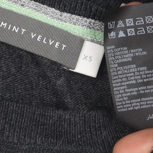 Mint Velvet Womens Grey Star Sleeve Crew Neck Knit Jumper XS
