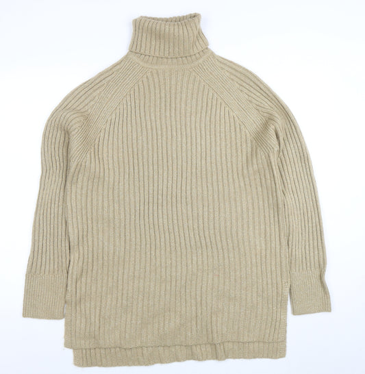 Marks and Spencer Women’s Beige Wool Roll Neck Tunic Jumper Size M