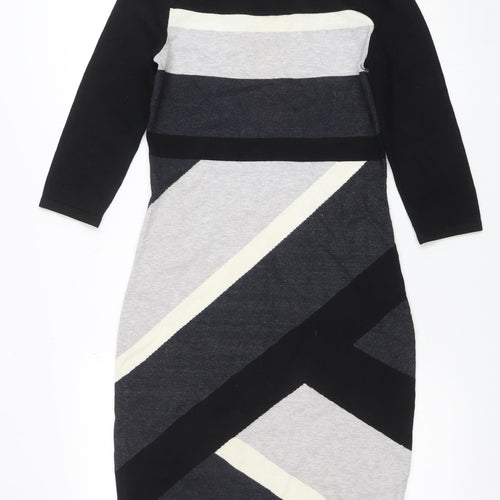 Next Women's Black Geometric Knit Jumper Size 12 Round Neck