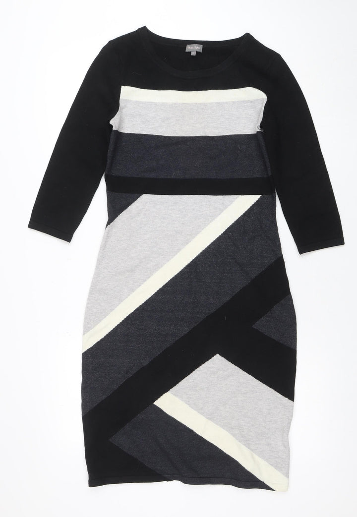 Next Women's Black Geometric Knit Jumper Size 12 Round Neck