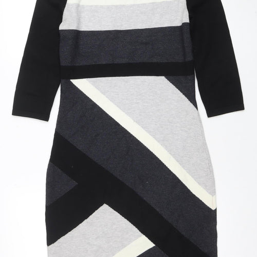 Next Women's Black Geometric Knit Jumper Size 12 Round Neck