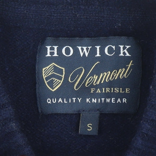 Howick Men's Blue Fair Isle Wool Blend Crew Neck Jumper Size S