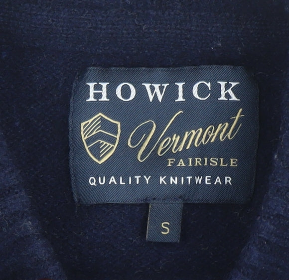 Howick Men's Blue Fair Isle Wool Blend Crew Neck Jumper Size S