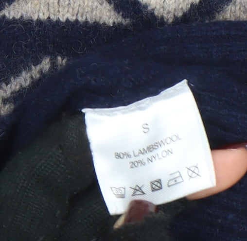 Howick Men's Blue Fair Isle Wool Blend Crew Neck Jumper Size S