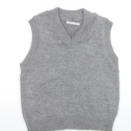 Pull&Bear Women's Grey Wool Blend V-Neck Knit Sleeveless Vest S