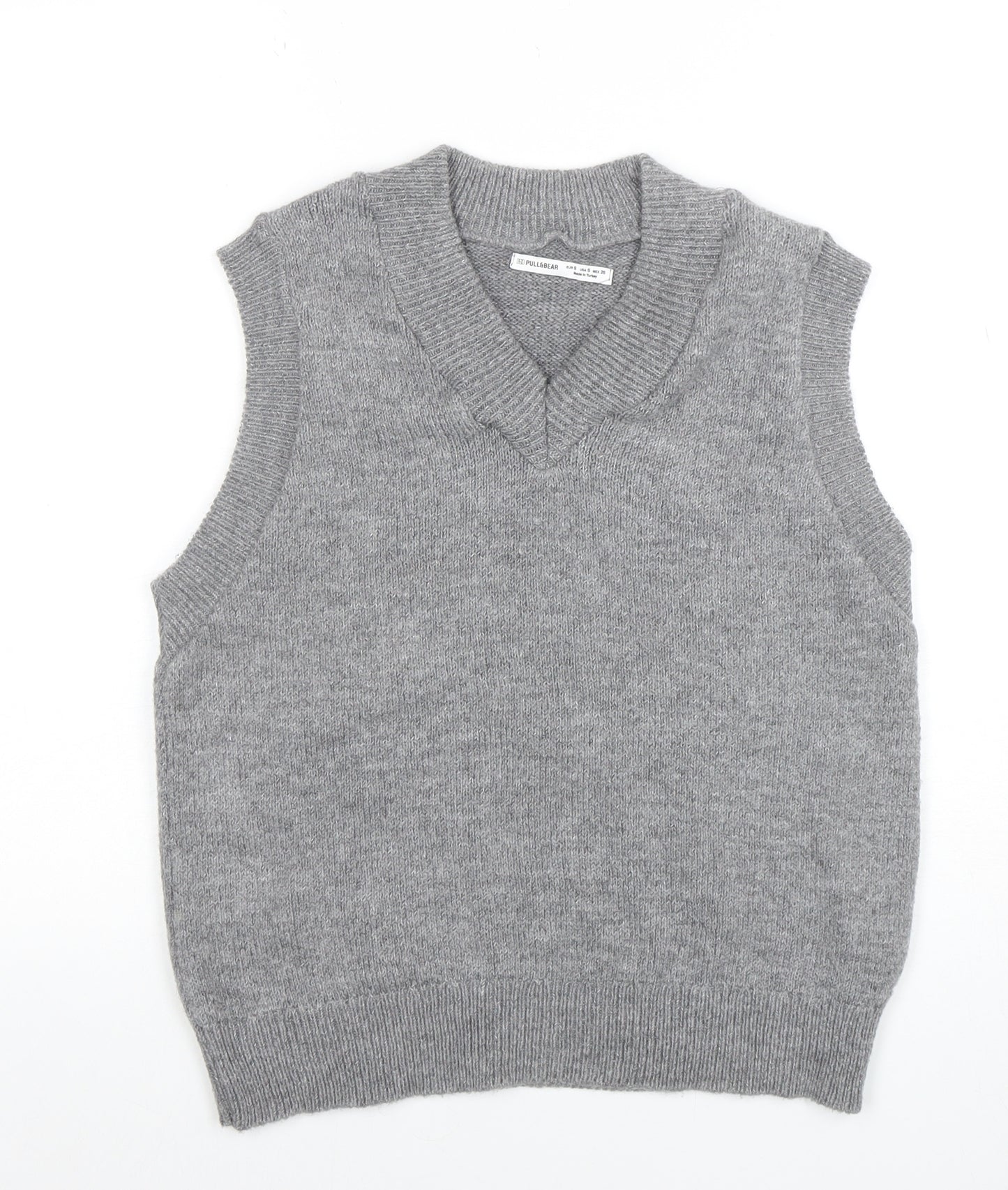 Pull&Bear Women's Grey Wool Blend V-Neck Knit Sleeveless Vest S