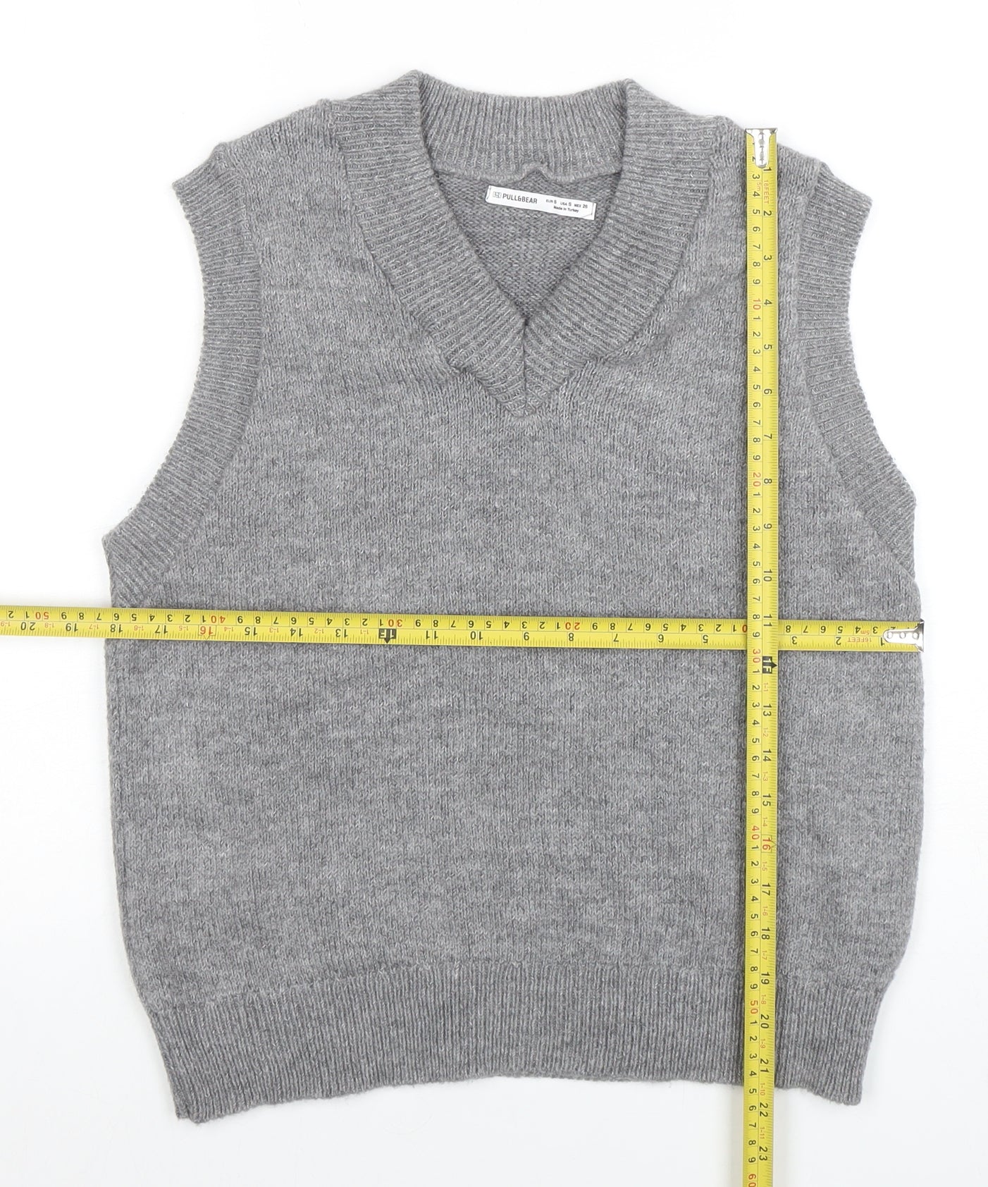 Pull&Bear Women's Grey Wool Blend V-Neck Knit Sleeveless Vest S