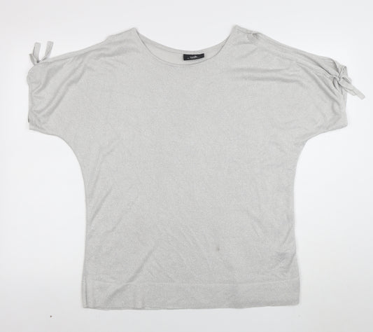 Wallis Women Silver Relaxed Fit Boat Neck Jersey Top Size L