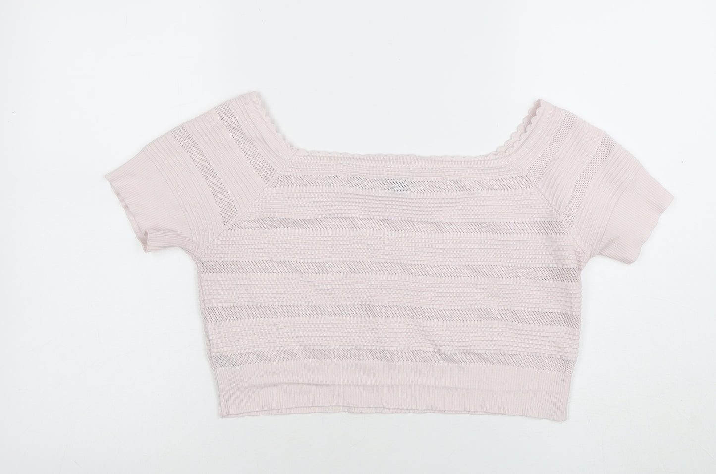 New Look Women Pink Knit Cropped Square Neck Short Sleeve Top Size 18