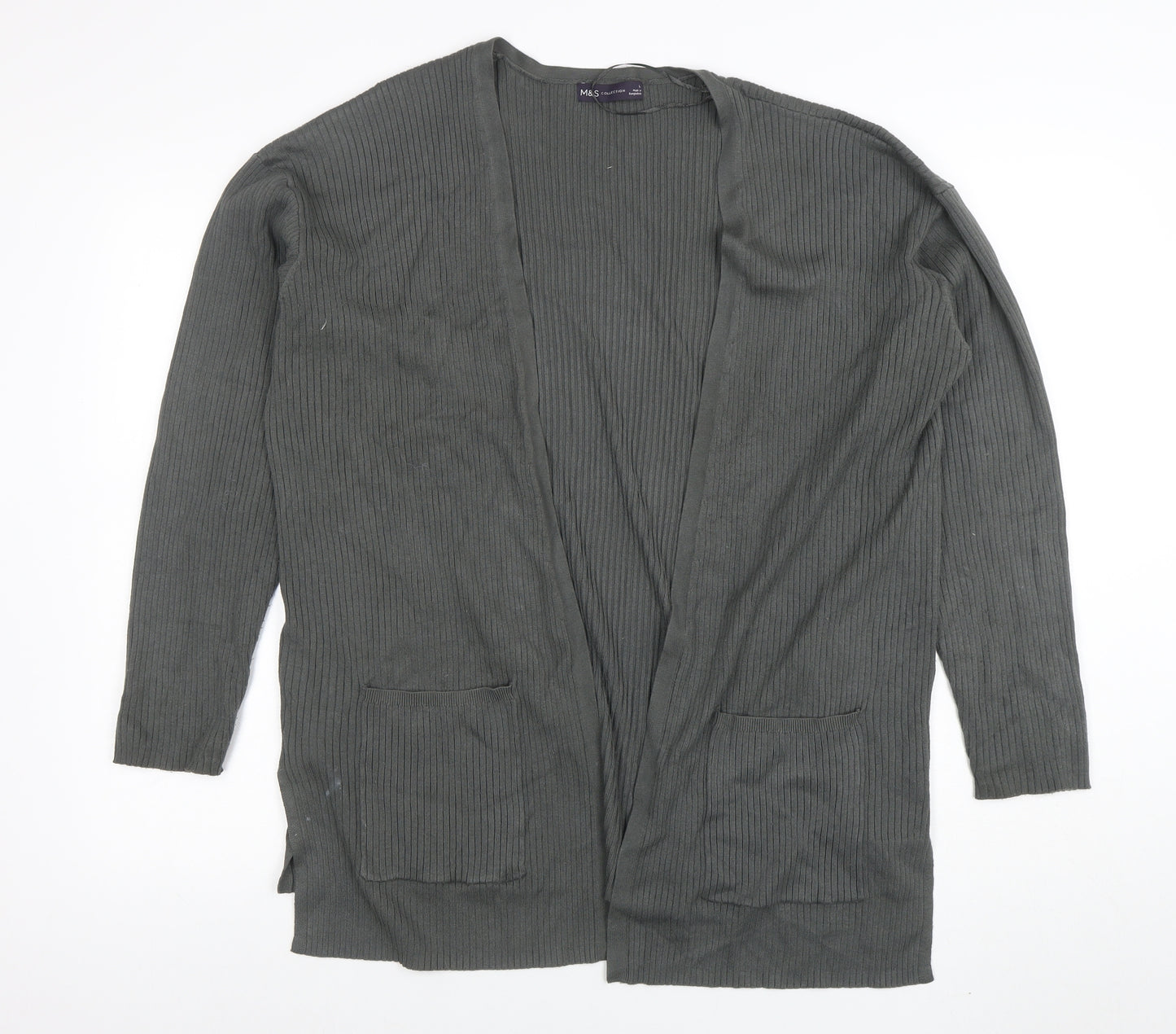 Marks and Spencer Women Grey Long Sleeve Ribbed Cardigan L