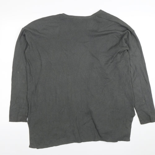 Marks and Spencer Women Grey Long Sleeve Ribbed Cardigan L