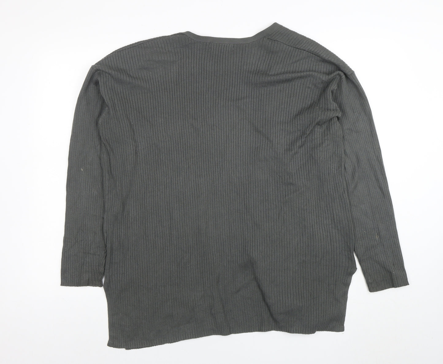 Marks and Spencer Women Grey Long Sleeve Ribbed Cardigan L