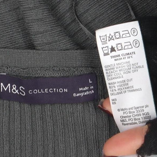 Marks and Spencer Women Grey Long Sleeve Ribbed Cardigan L