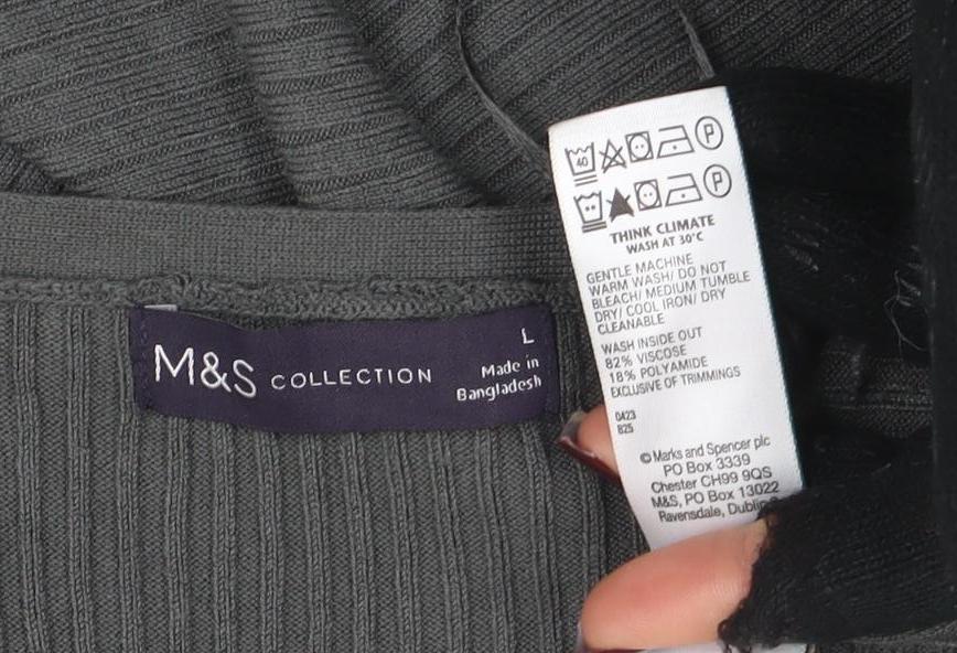 Marks and Spencer Women Grey Long Sleeve Ribbed Cardigan L