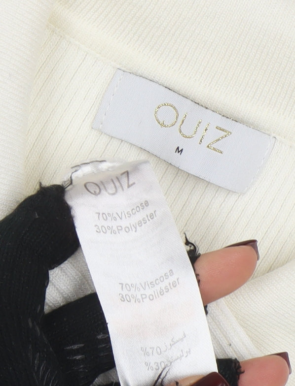 Quiz Women Ivory Ribbed Short Sleeve Collared Button Bodysuit M