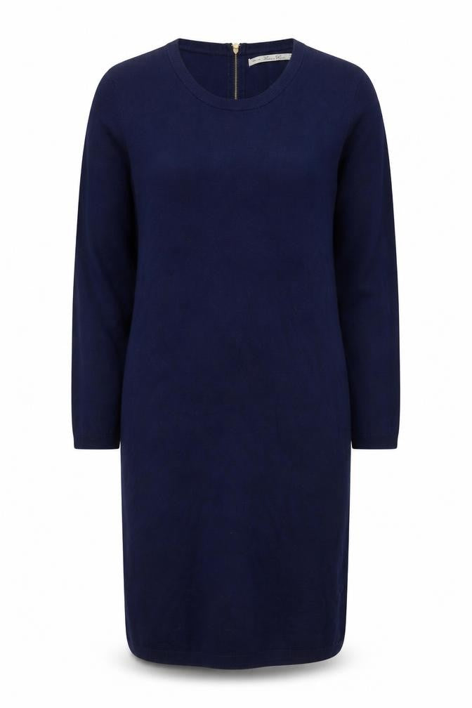 Zara Knit Women Blue Knee Length Sweater Dress M 3/4 Sleeve Zip Back