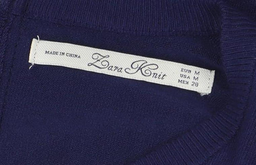 Zara Knit Women Blue Knee Length Sweater Dress M 3/4 Sleeve Zip Back