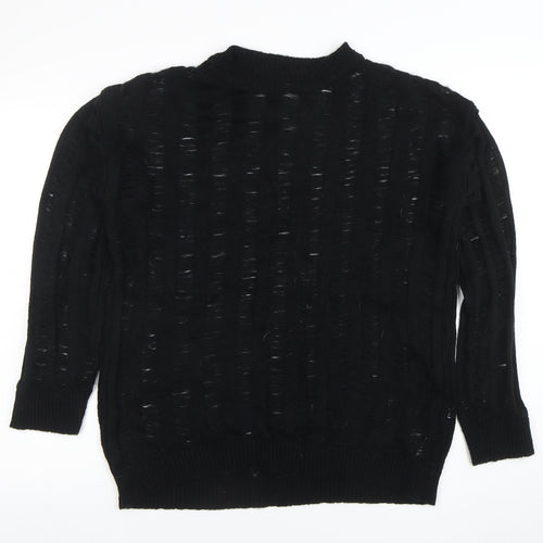 Boohoo Women's Black Open-Knit Mock Neck Long Sleeve Jumper Size M