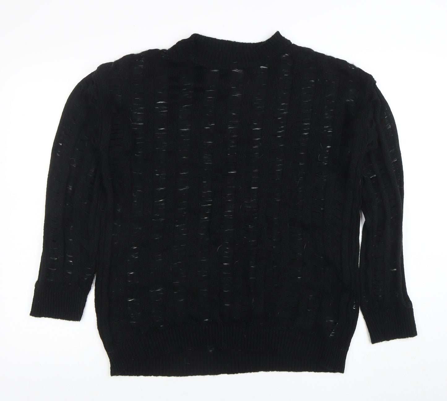 Boohoo Women's Black Open-Knit Mock Neck Long Sleeve Jumper Size M