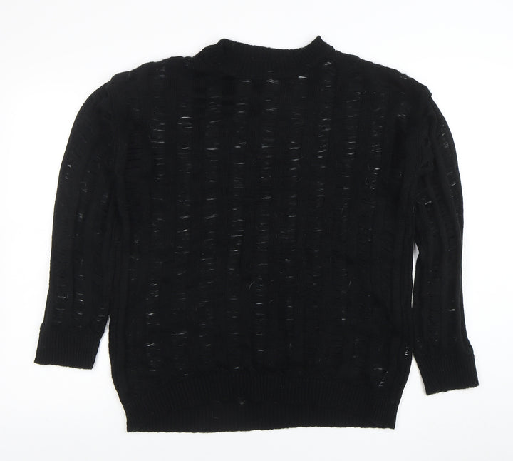Boohoo Women's Black Open-Knit Mock Neck Long Sleeve Jumper Size M