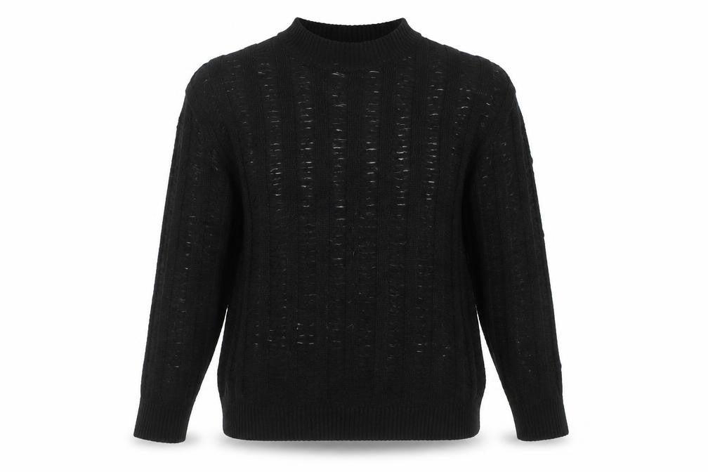 Boohoo Women's Black Open-Knit Mock Neck Long Sleeve Jumper Size M