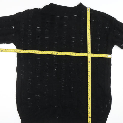 Boohoo Women's Black Open-Knit Mock Neck Long Sleeve Jumper Size M