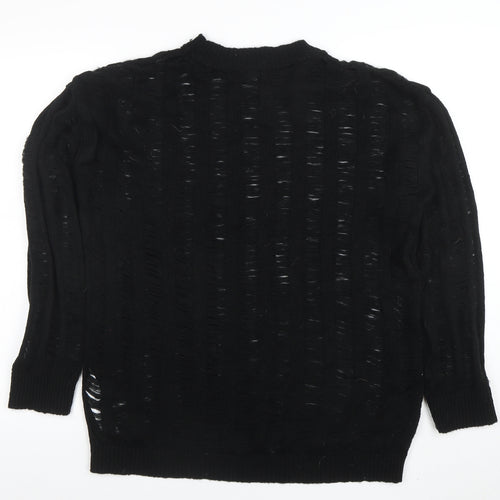 Boohoo Women's Black Open-Knit Mock Neck Long Sleeve Jumper Size M