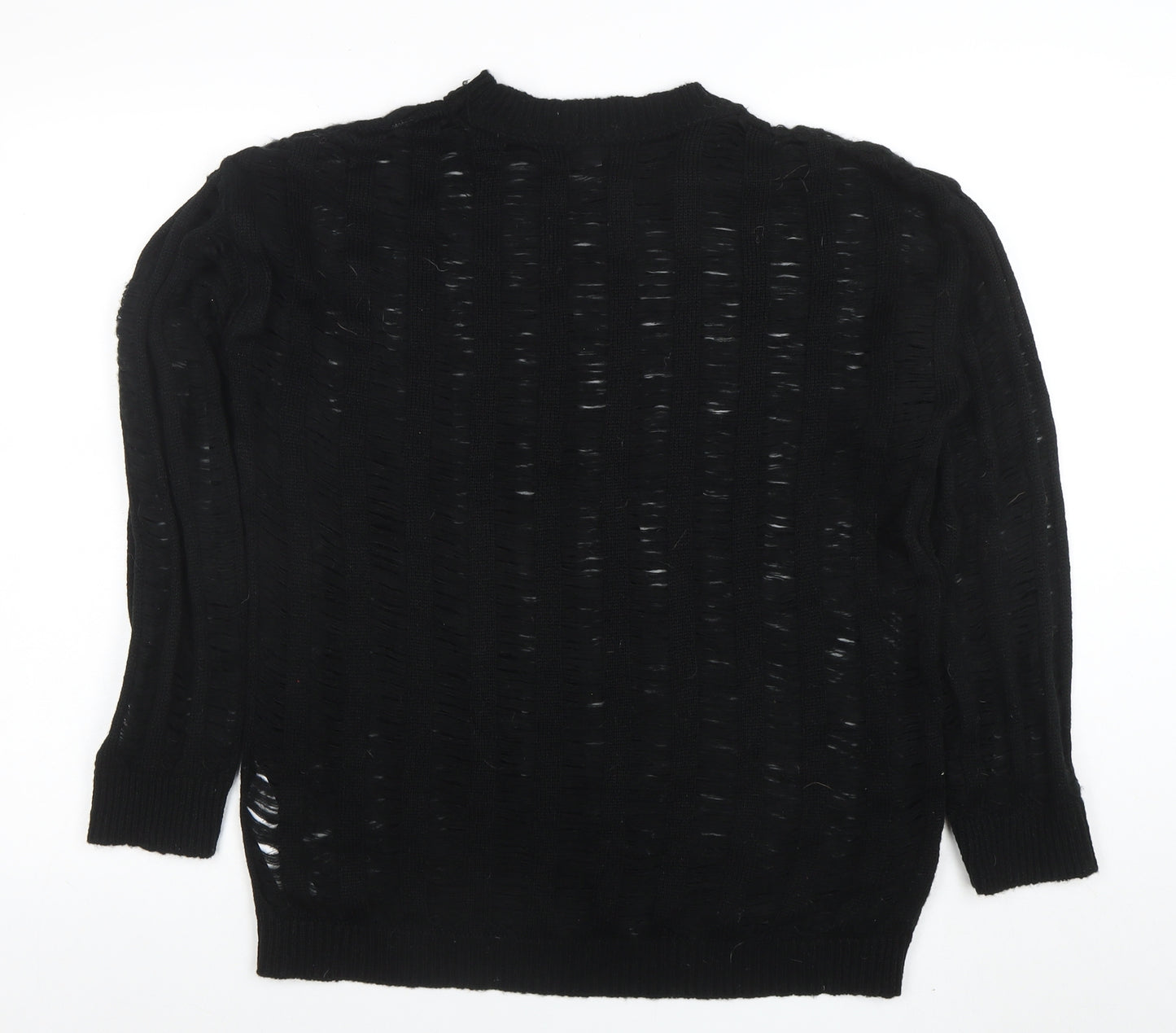 Boohoo Women's Black Open-Knit Mock Neck Long Sleeve Jumper Size M