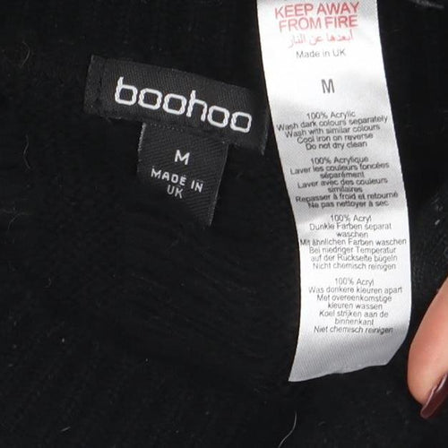 Boohoo Women's Black Open-Knit Mock Neck Long Sleeve Jumper Size M