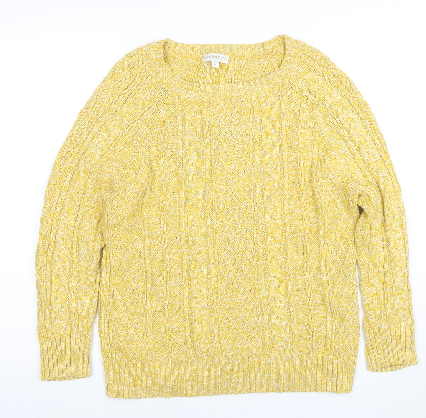Monsoon Women’s Yellow Cable-Knit Cotton Blend Jumper Size M