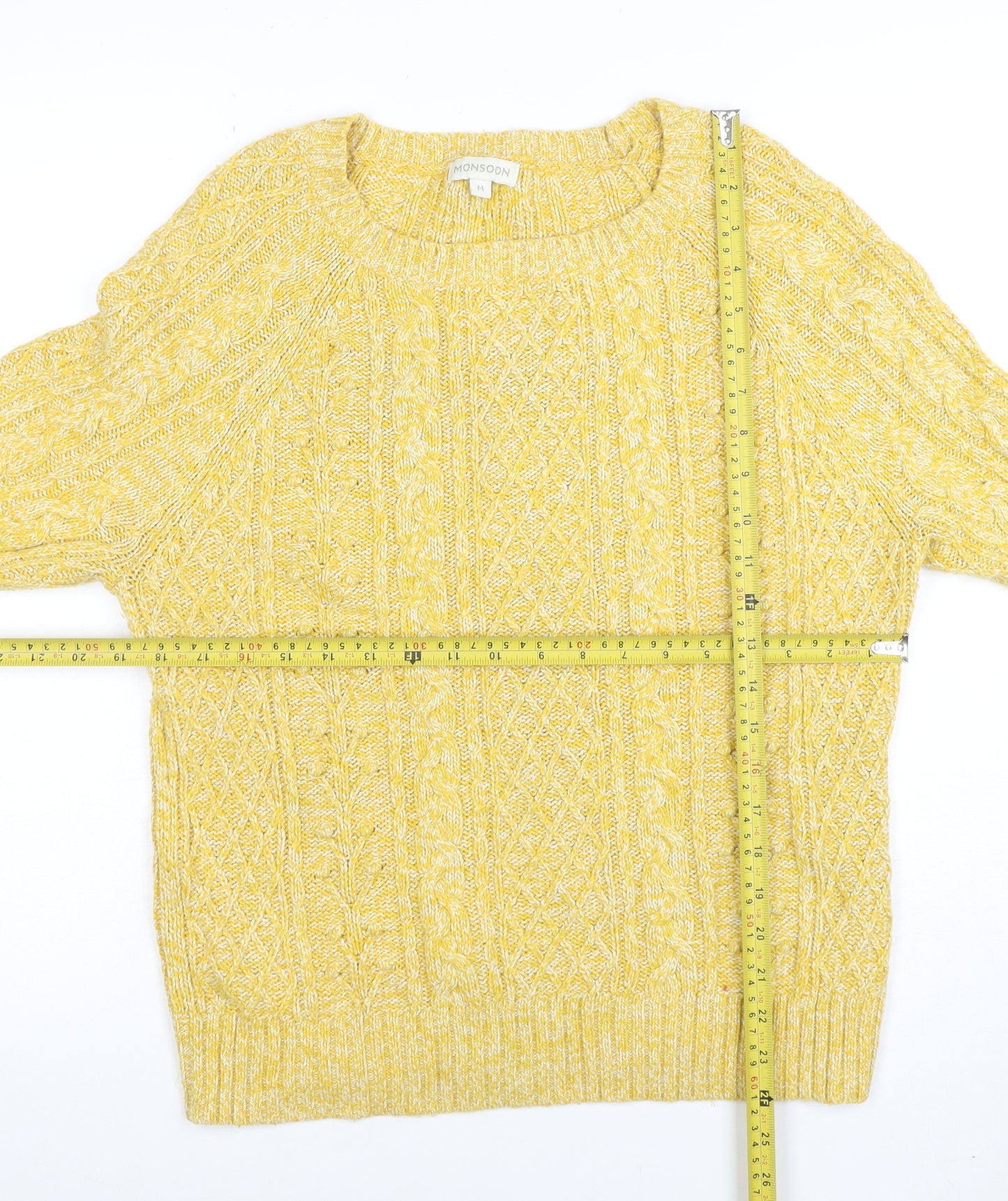 Monsoon Women’s Yellow Cable-Knit Cotton Blend Jumper Size M