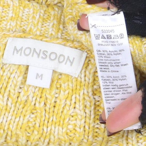 Monsoon Women’s Yellow Cable-Knit Cotton Blend Jumper Size M