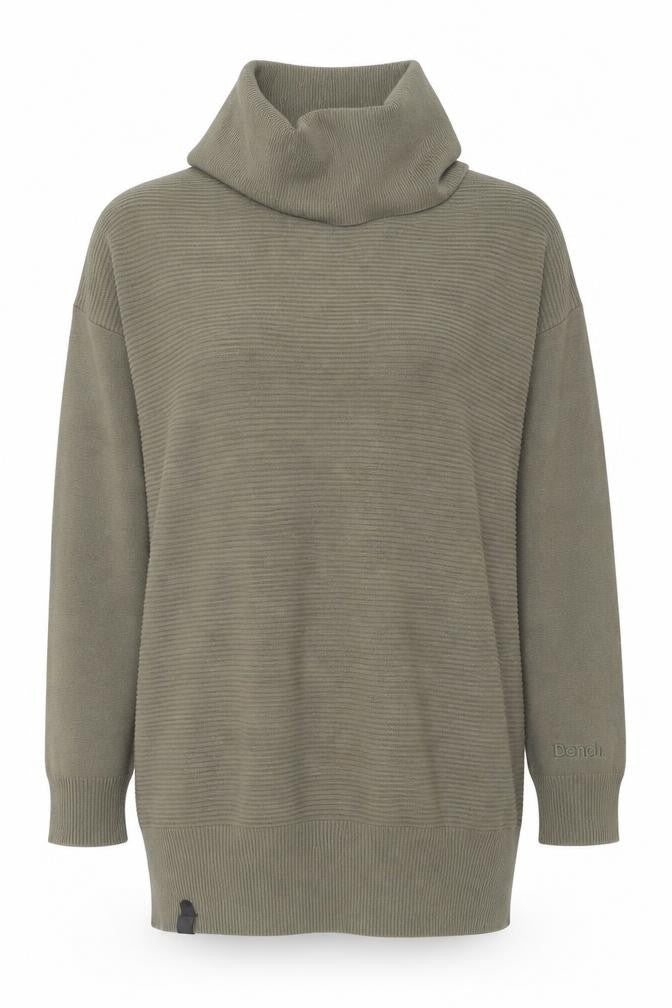 Front view of Bench Women's Green Roll Neck Knit Jumper, size M, Long Sleeve