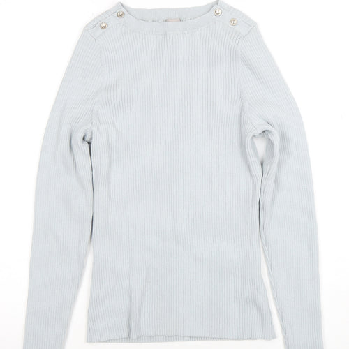 H&M Women's Grey Ribbed Boat Neck Slim Fit Knit Jumper M