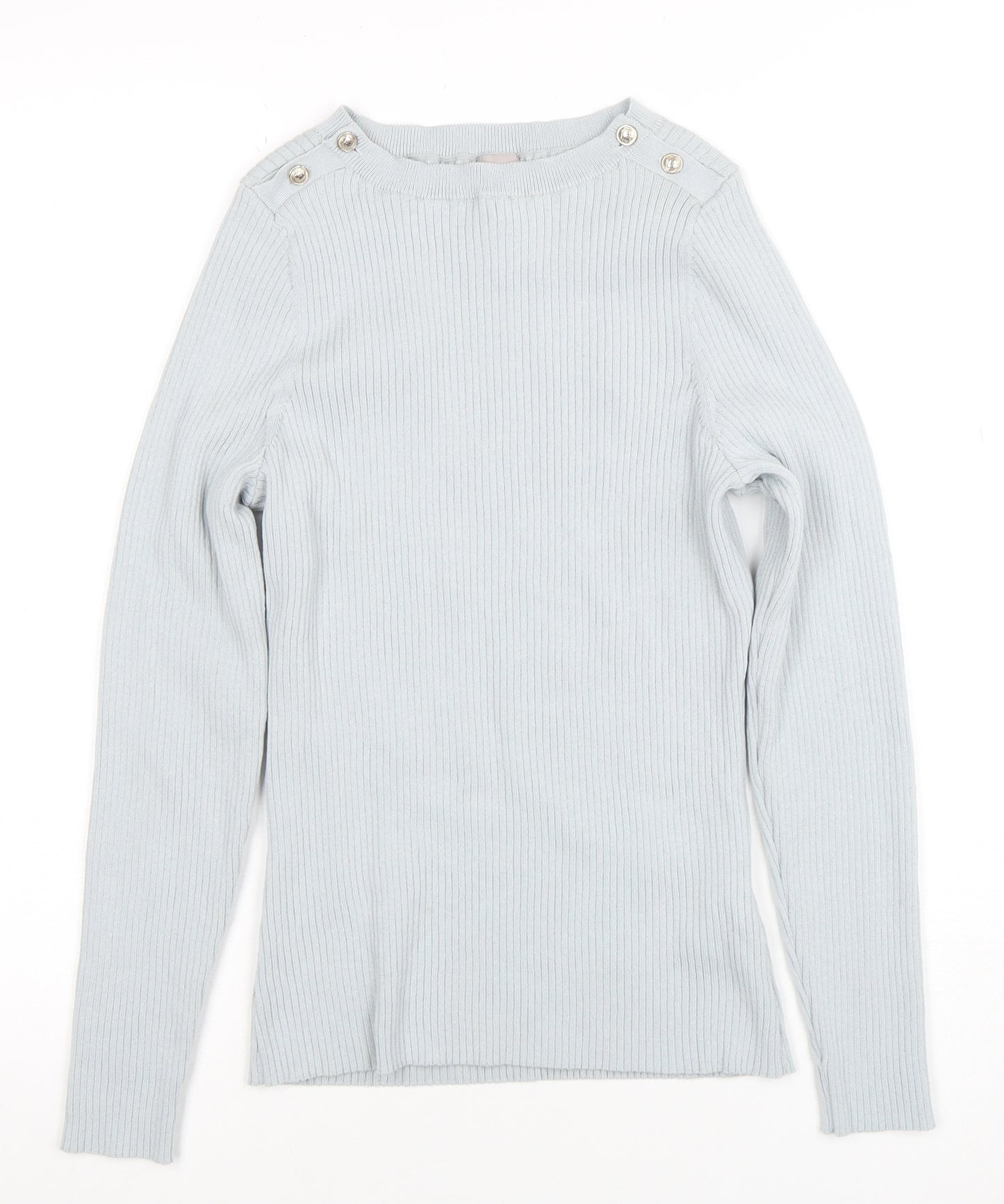 H&M Women's Grey Ribbed Boat Neck Slim Fit Knit Jumper M