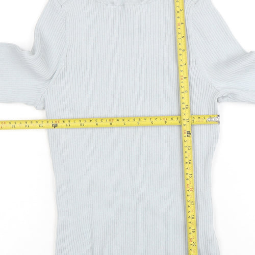 H&M Women's Grey Ribbed Boat Neck Slim Fit Knit Jumper M
