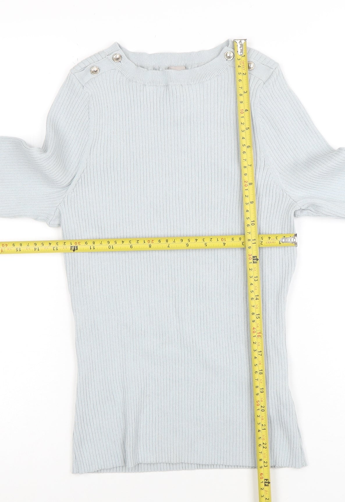 H&M Women's Grey Ribbed Boat Neck Slim Fit Knit Jumper M