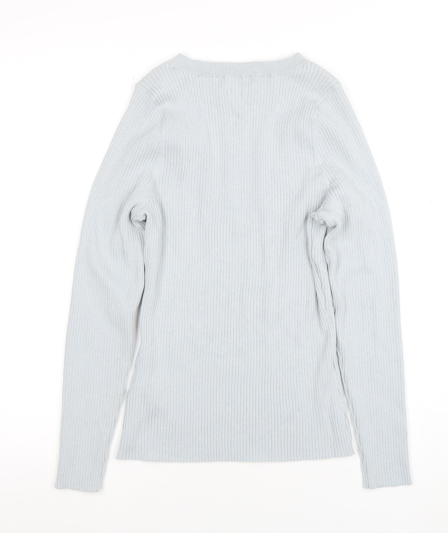 H&M Women's Grey Ribbed Boat Neck Slim Fit Knit Jumper M