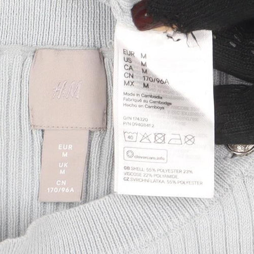 H&M Women's Grey Ribbed Boat Neck Slim Fit Knit Jumper M