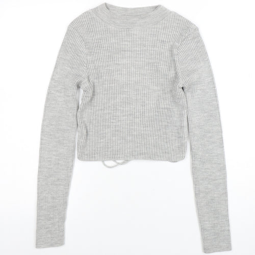 Collusion Women's Grey Ribbed Knit Crew Neck Slim Jumper Size 8