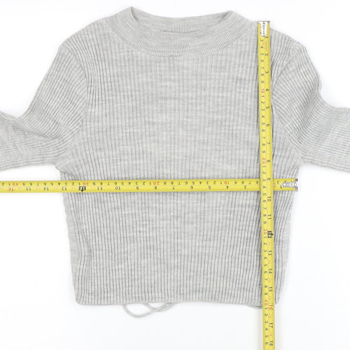 Collusion Women's Grey Ribbed Knit Crew Neck Slim Jumper Size 8