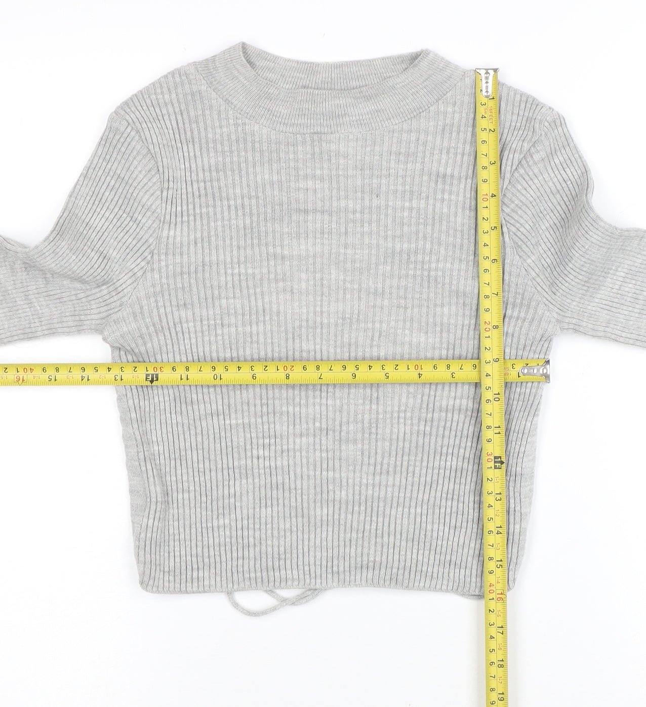 Collusion Women's Grey Ribbed Knit Crew Neck Slim Jumper Size 8