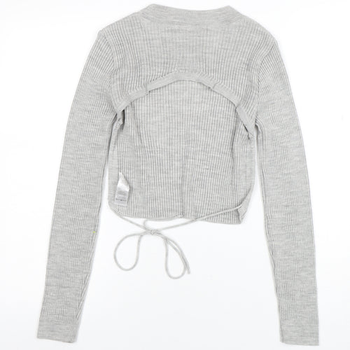 Collusion Women's Grey Ribbed Knit Crew Neck Slim Jumper Size 8