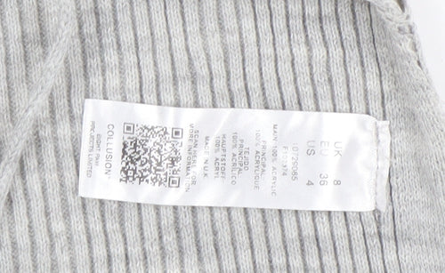 Collusion Women's Grey Ribbed Knit Crew Neck Slim Jumper Size 8