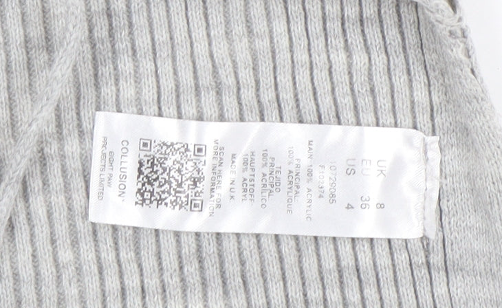 Collusion Women's Grey Ribbed Knit Crew Neck Slim Jumper Size 8