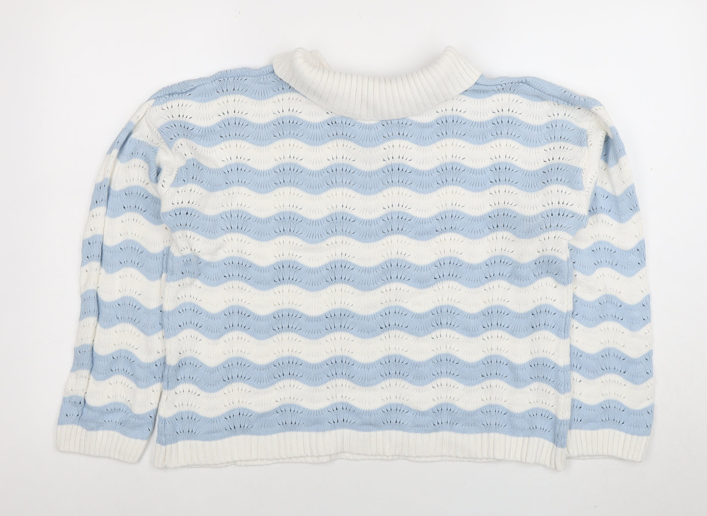 Lee Cooper Womens Blue White Collared Knit Jumper Size L Cotton Pullover